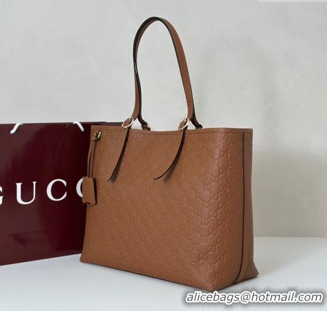 Top Quality Gucci GG Emblem Leather large tote bag 847455 Brown 2025