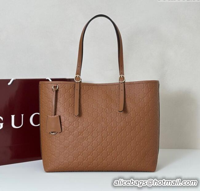 Top Quality Gucci GG Emblem Leather large tote bag 847455 Brown 2025