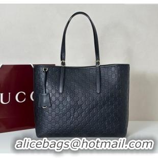 Top Design Gucci GG Emblem Leather large tote bag 847455 Black 2025