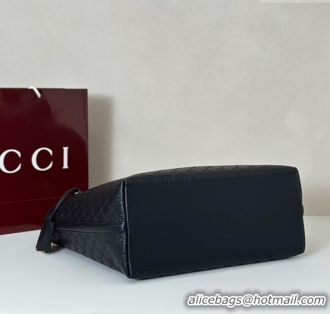 Top Design Gucci GG Emblem Leather large tote bag 847455 Black 2025
