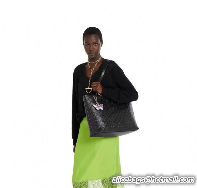 Top Design Gucci GG Emblem Leather large tote bag 847455 Black 2025
