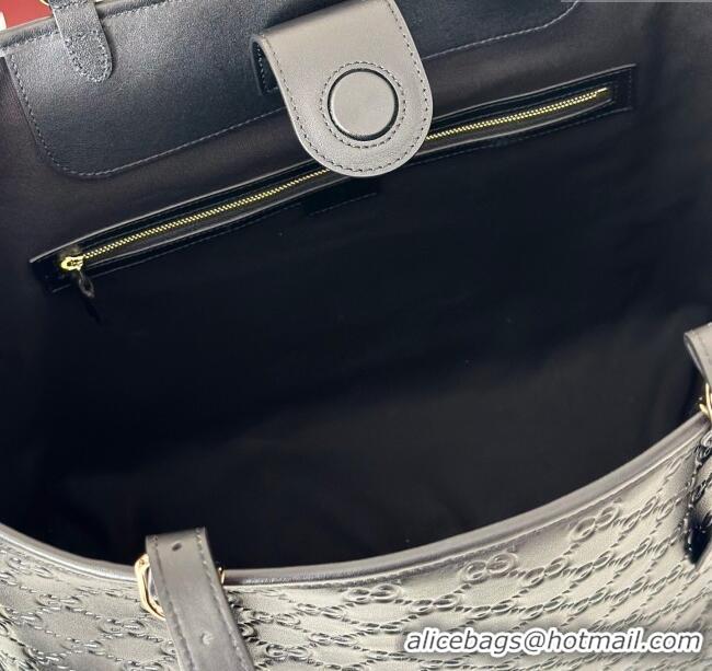 Top Design Gucci GG Emblem Leather large tote bag 847455 Black 2025