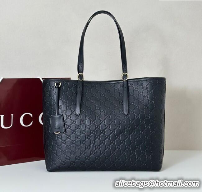 Top Design Gucci GG Emblem Leather large tote bag 847455 Black 2025