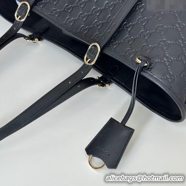Top Design Gucci GG Emblem Leather large tote bag 847455 Black 2025