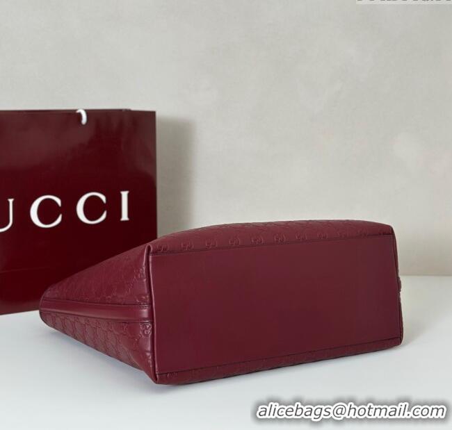 Best Quality Gucci GG Emblem Leather large tote bag 847455 Ancora Red 2025