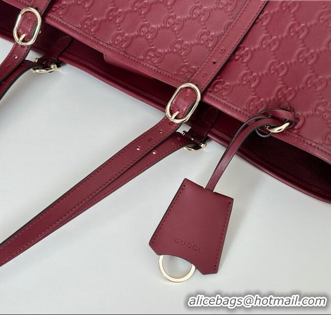 Best Quality Gucci GG Emblem Leather large tote bag 847455 Ancora Red 2025