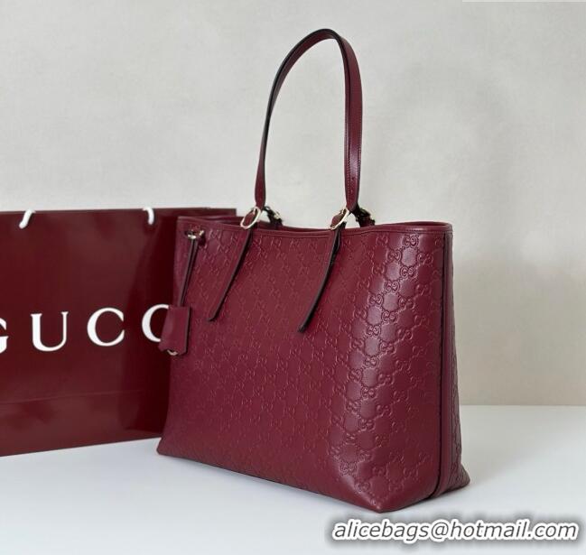 Best Quality Gucci GG Emblem Leather large tote bag 847455 Ancora Red 2025