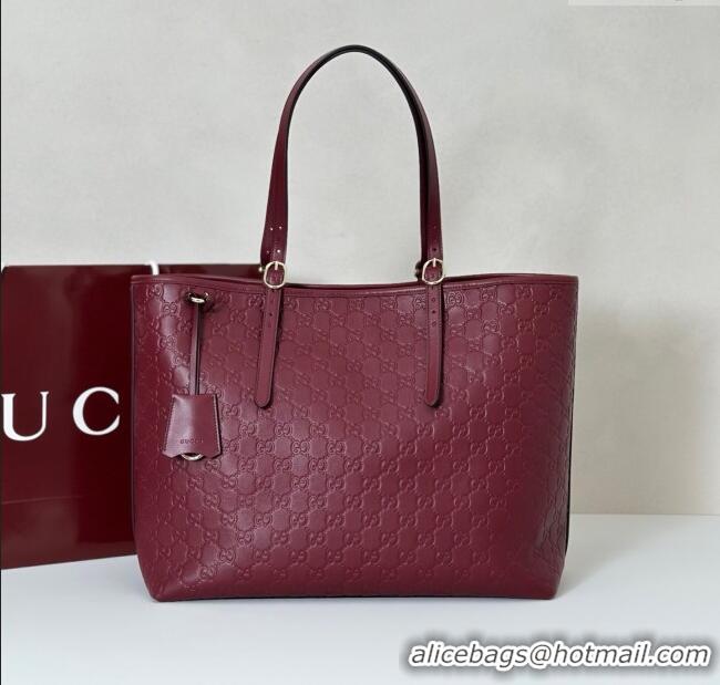 Best Quality Gucci GG Emblem Leather large tote bag 847455 Ancora Red 2025