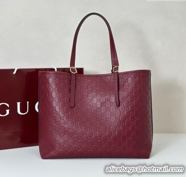 Best Quality Gucci GG Emblem Leather large tote bag 847455 Ancora Red 2025