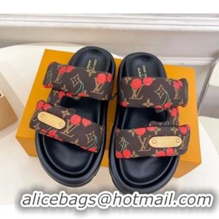 Grade Quality Louis Vuitton LV x TM Pool Pillow Flat Comfort Slides Sandal in Brown Cherry Fabric 2025 1AHME4