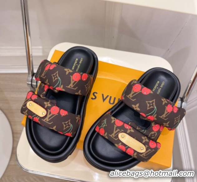 Grade Quality Louis Vuitton LV x TM Pool Pillow Flat Comfort Slides Sandal in Brown Cherry Fabric 2025 1AHME4