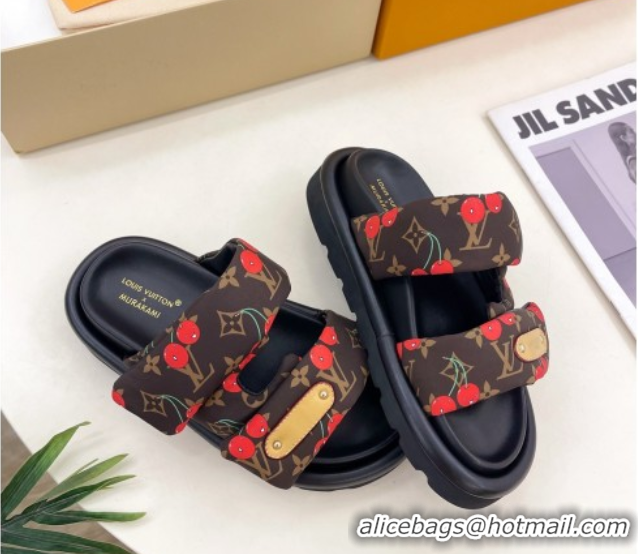 Grade Quality Louis Vuitton LV x TM Pool Pillow Flat Comfort Slides Sandal in Brown Cherry Fabric 2025 1AHME4
