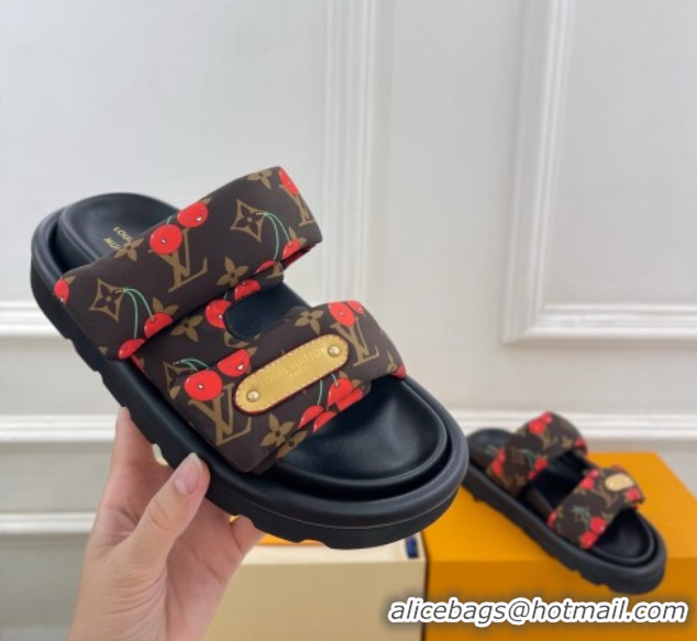 Grade Quality Louis Vuitton LV x TM Pool Pillow Flat Comfort Slides Sandal in Brown Cherry Fabric 2025 1AHME4