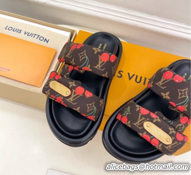 Grade Quality Louis Vuitton LV x TM Pool Pillow Flat Comfort Slides Sandal in Brown Cherry Fabric 2025 1AHME4
