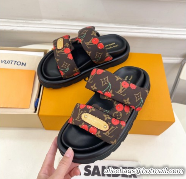 Grade Quality Louis Vuitton LV x TM Pool Pillow Flat Comfort Slides Sandal in Brown Cherry Fabric 2025 1AHME4