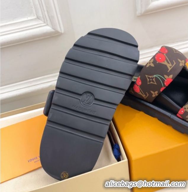 Grade Quality Louis Vuitton LV x TM Pool Pillow Flat Comfort Slides Sandal in Brown Cherry Fabric 2025 1AHME4