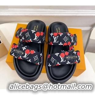 Shop Cheap Louis Vuitton LV x TM Pool Pillow Flat Comfort Slides Sandal in Black Cherry Fabric 2025 1AHME4
