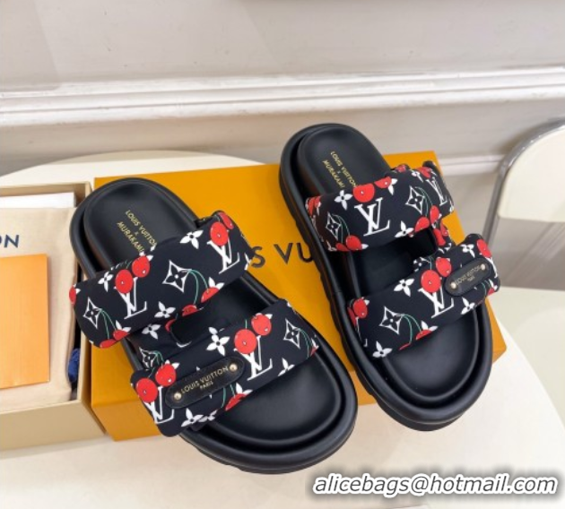 Shop Cheap Louis Vuitton LV x TM Pool Pillow Flat Comfort Slides Sandal in Black Cherry Fabric 2025 1AHME4