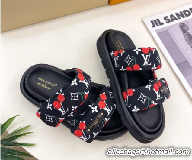 Shop Cheap Louis Vuitton LV x TM Pool Pillow Flat Comfort Slides Sandal in Black Cherry Fabric 2025 1AHME4
