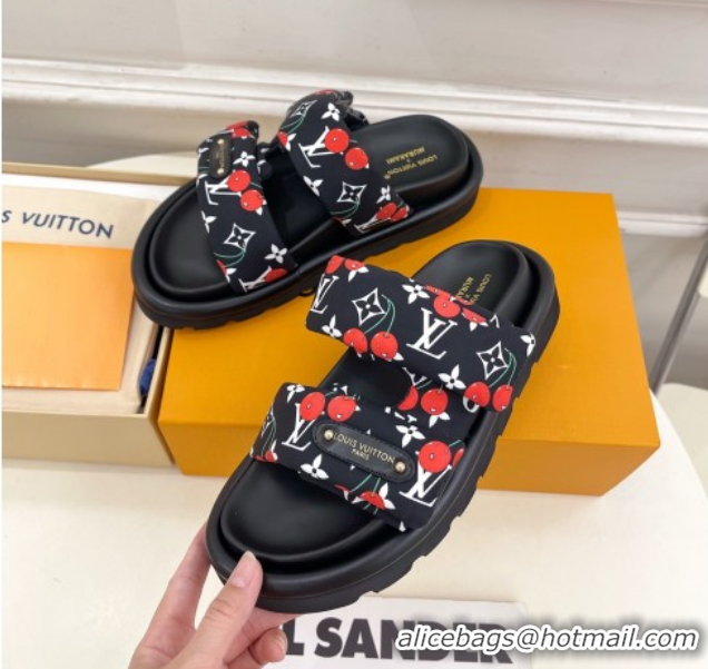 Shop Cheap Louis Vuitton LV x TM Pool Pillow Flat Comfort Slides Sandal in Black Cherry Fabric 2025 1AHME4