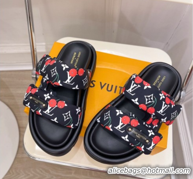 Shop Cheap Louis Vuitton LV x TM Pool Pillow Flat Comfort Slides Sandal in Black Cherry Fabric 2025 1AHME4