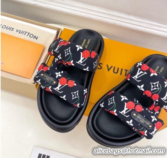 Shop Cheap Louis Vuitton LV x TM Pool Pillow Flat Comfort Slides Sandal in Black Cherry Fabric 2025 1AHME4