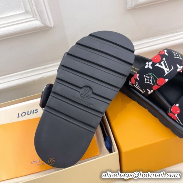 Shop Cheap Louis Vuitton LV x TM Pool Pillow Flat Comfort Slides Sandal in Black Cherry Fabric 2025 1AHME4
