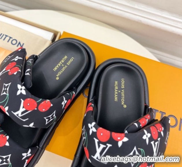 Shop Cheap Louis Vuitton LV x TM Pool Pillow Flat Comfort Slides Sandal in Black Cherry Fabric 2025 1AHME4