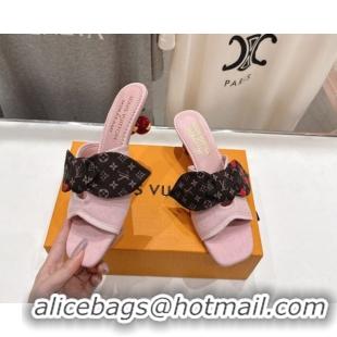 Best Price Louis Vuitton LV x TM Cherie Heel Slides Sandal 5.5cm in Monogram Denim with Bow Light Pink 0712047