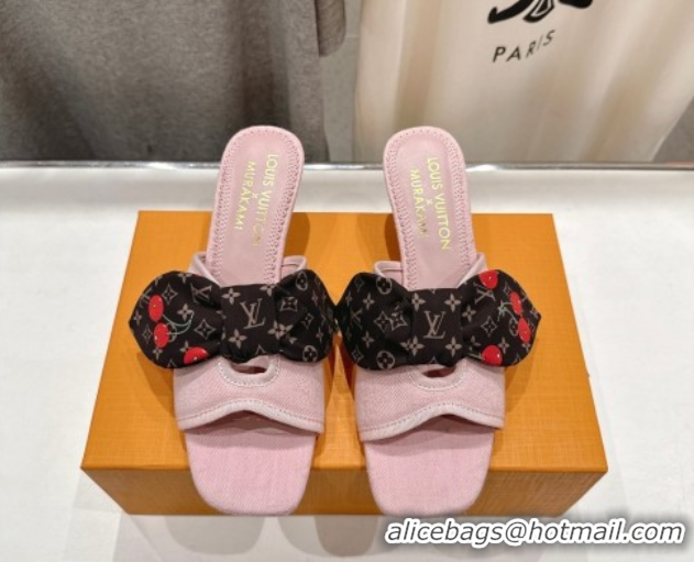Best Price Louis Vuitton LV x TM Cherie Heel Slides Sandal 5.5cm in Monogram Denim with Bow Light Pink 0712047