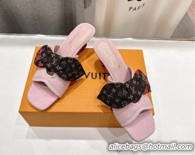 Best Price Louis Vuitton LV x TM Cherie Heel Slides Sandal 5.5cm in Monogram Denim with Bow Light Pink 0712047