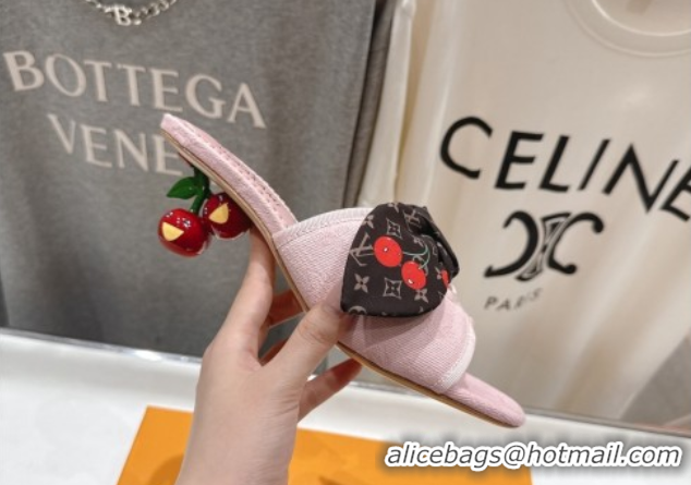 Best Price Louis Vuitton LV x TM Cherie Heel Slides Sandal 5.5cm in Monogram Denim with Bow Light Pink 0712047