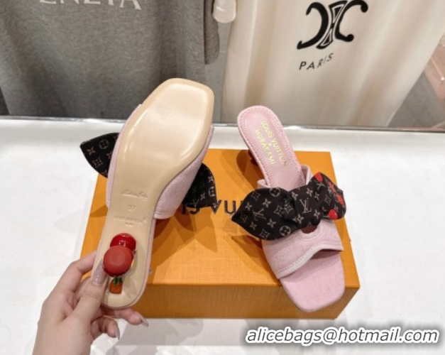 Best Price Louis Vuitton LV x TM Cherie Heel Slides Sandal 5.5cm in Monogram Denim with Bow Light Pink 0712047