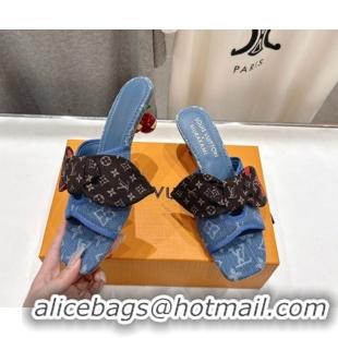 Unique Style Louis Vuitton LV x TM Cherie Heel Slides Sandal 5.5cm in Monogram Denim with Bow Light Blue 0712048