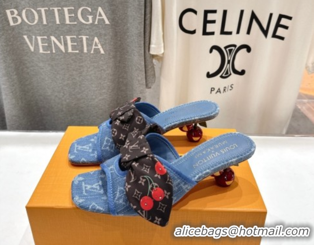 Unique Style Louis Vuitton LV x TM Cherie Heel Slides Sandal 5.5cm in Monogram Denim with Bow Light Blue 0712048