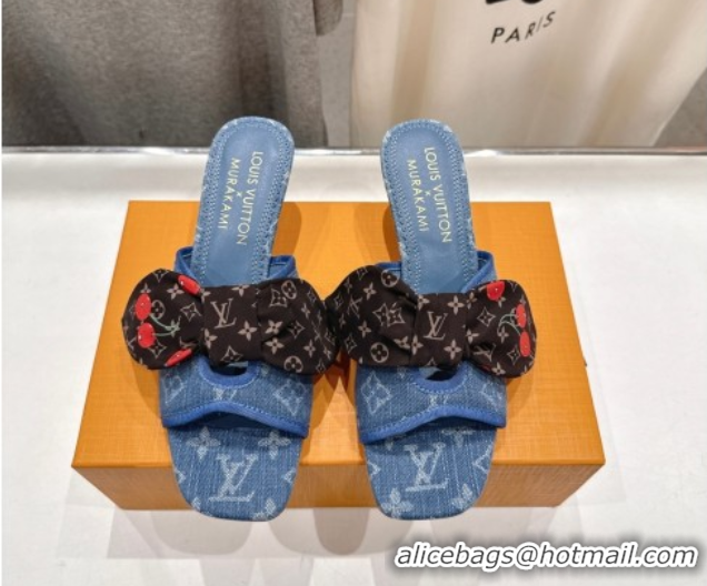 Unique Style Louis Vuitton LV x TM Cherie Heel Slides Sandal 5.5cm in Monogram Denim with Bow Light Blue 0712048