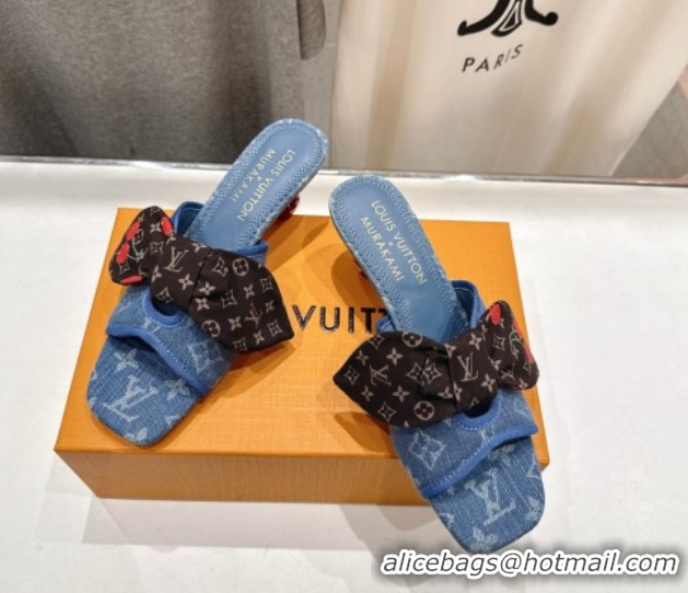 Unique Style Louis Vuitton LV x TM Cherie Heel Slides Sandal 5.5cm in Monogram Denim with Bow Light Blue 0712048