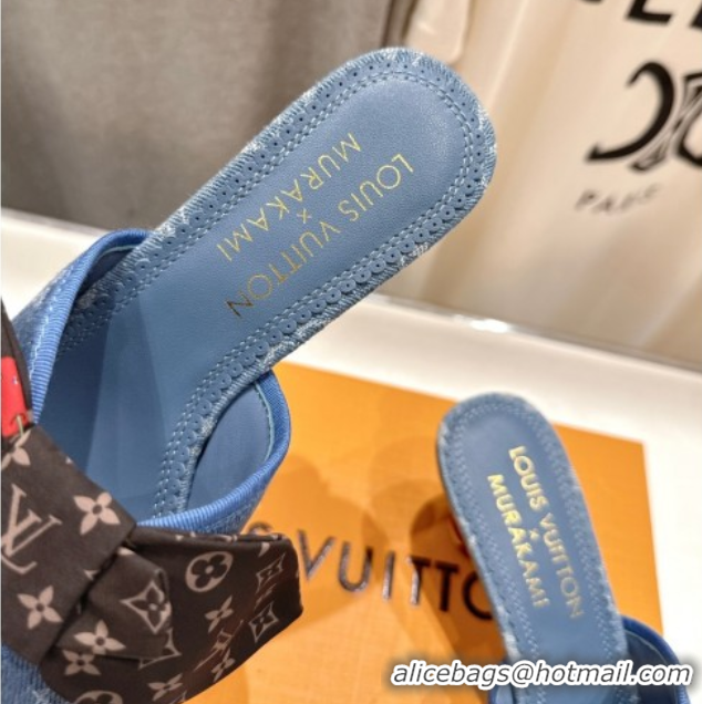 Unique Style Louis Vuitton LV x TM Cherie Heel Slides Sandal 5.5cm in Monogram Denim with Bow Light Blue 0712048