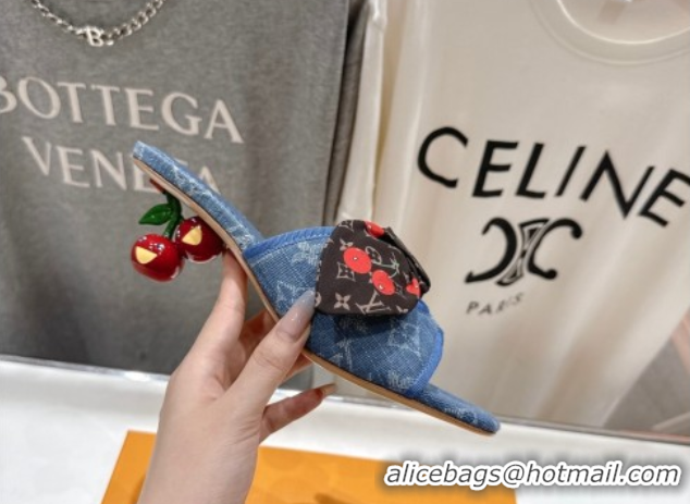 Unique Style Louis Vuitton LV x TM Cherie Heel Slides Sandal 5.5cm in Monogram Denim with Bow Light Blue 0712048