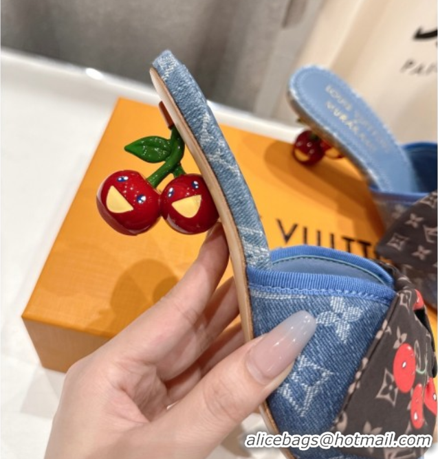 Unique Style Louis Vuitton LV x TM Cherie Heel Slides Sandal 5.5cm in Monogram Denim with Bow Light Blue 0712048