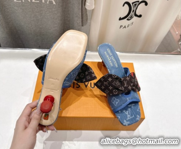 Unique Style Louis Vuitton LV x TM Cherie Heel Slides Sandal 5.5cm in Monogram Denim with Bow Light Blue 0712048
