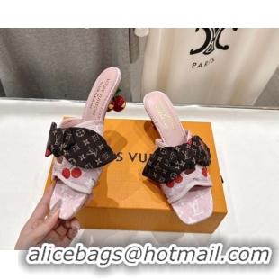 Classic Hot Louis Vuitton LV x TM Cherie Heel Slides Sandal 5.5cm in Monogram Denim with Bow Pink/Red 0712049