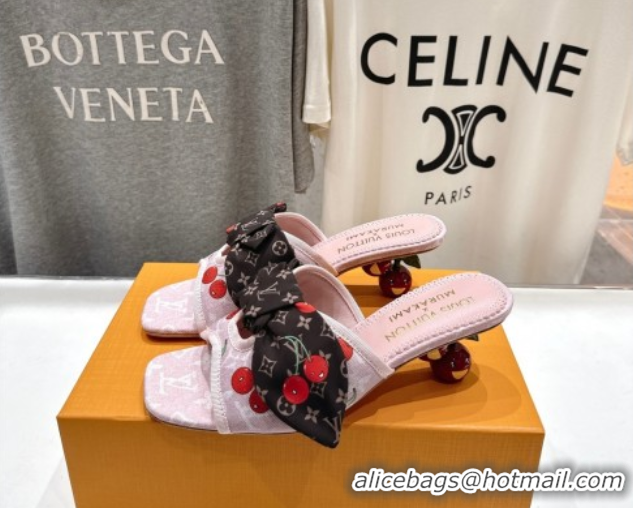 Classic Hot Louis Vuitton LV x TM Cherie Heel Slides Sandal 5.5cm in Monogram Denim with Bow Pink/Red 0712049