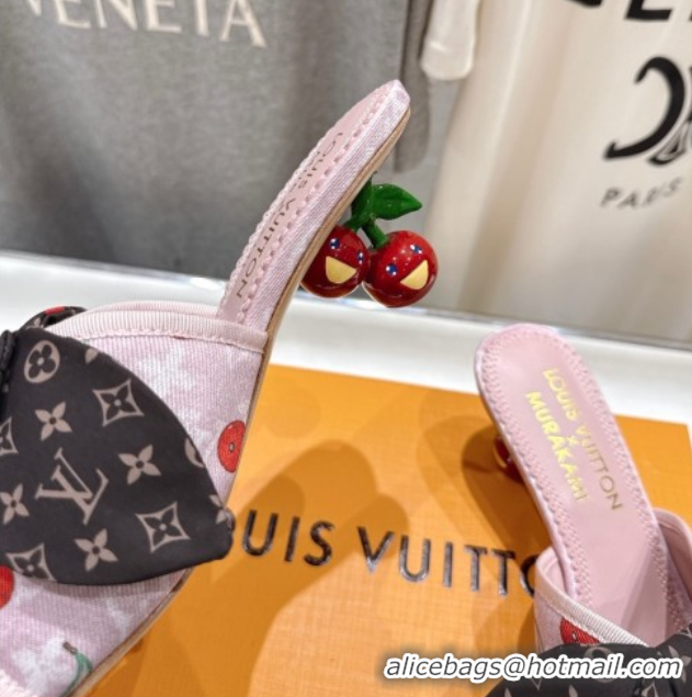 Classic Hot Louis Vuitton LV x TM Cherie Heel Slides Sandal 5.5cm in Monogram Denim with Bow Pink/Red 0712049
