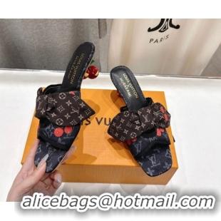 Low Price Louis Vuitton LV x TM Cherie Heel Slides Sandal 5.5cm in Monogram Denim with Bow Black 0712051