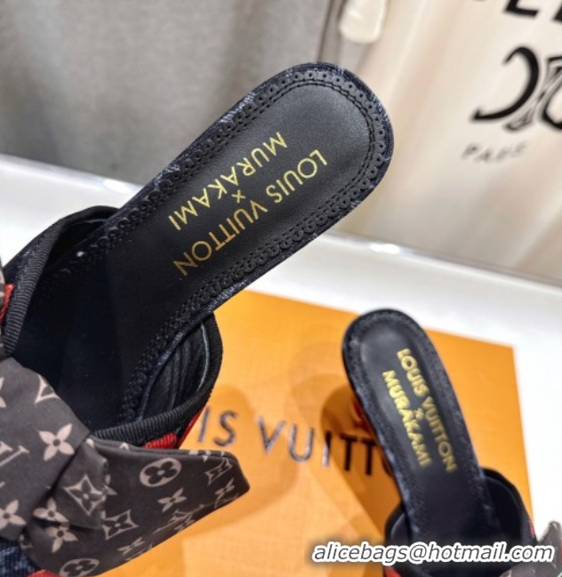 Low Price Louis Vuitton LV x TM Cherie Heel Slides Sandal 5.5cm in Monogram Denim with Bow Black 0712051