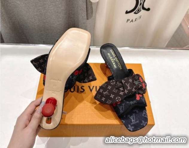 Low Price Louis Vuitton LV x TM Cherie Heel Slides Sandal 5.5cm in Monogram Denim with Bow Black 0712051