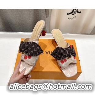 Best Grade Louis Vuitton LV x TM Cherie Heel Slides Sandal 5.5cm in Monogram Denim with Bow Beige 0712052
