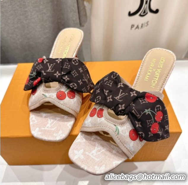 Best Grade Louis Vuitton LV x TM Cherie Heel Slides Sandal 5.5cm in Monogram Denim with Bow Beige 0712052