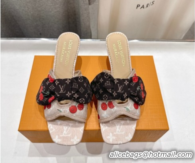 Best Grade Louis Vuitton LV x TM Cherie Heel Slides Sandal 5.5cm in Monogram Denim with Bow Beige 0712052